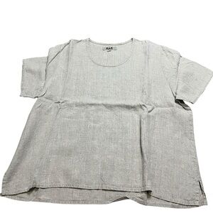 Flax Womens Fundamental Tee Light Gray Linen Blouse Size Large Lagenlook
